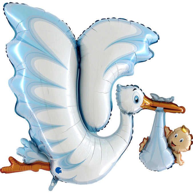 53" Blue Stork Baby Blue Foil Balloon