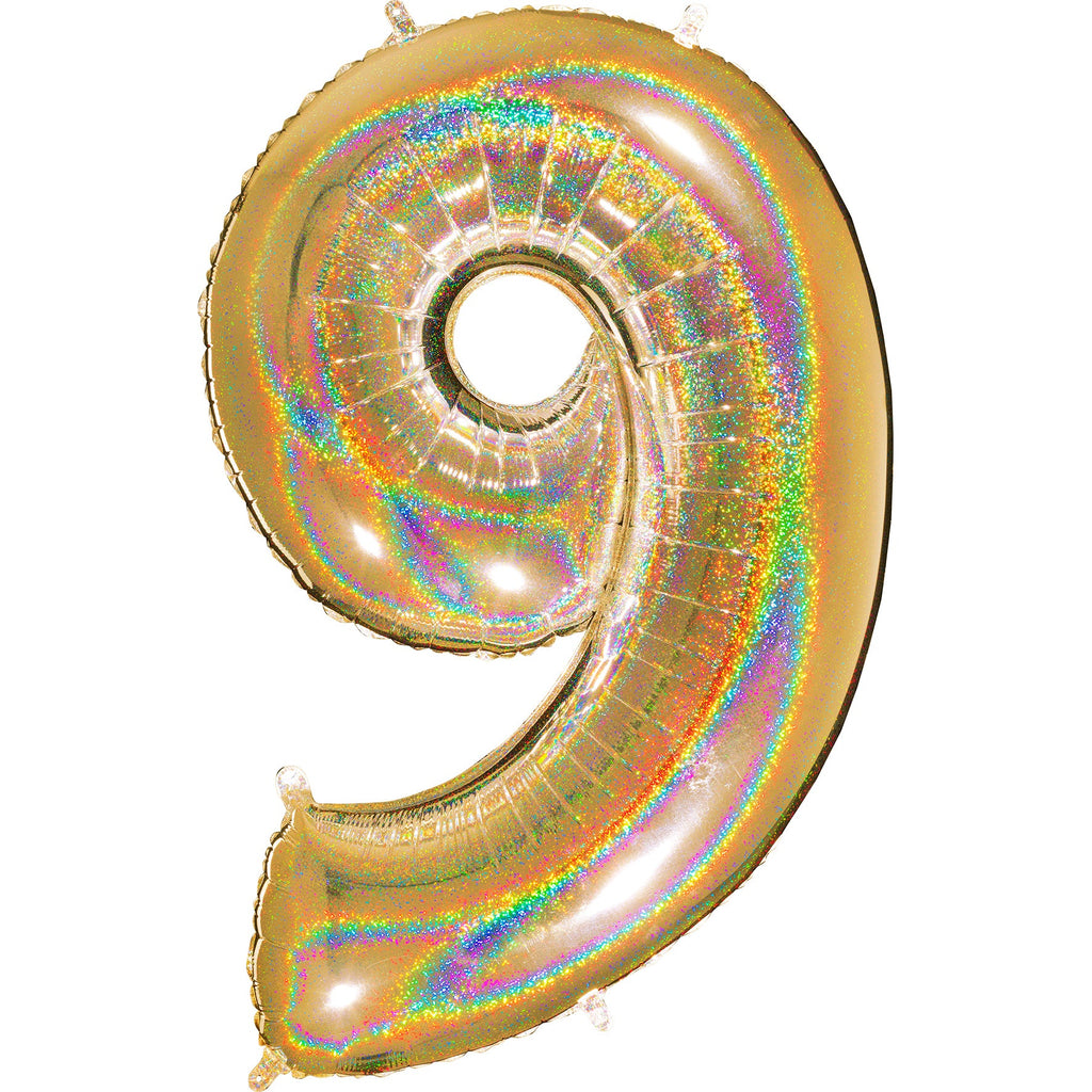 40" Number "9" Gold Glitter Holographic Balloons