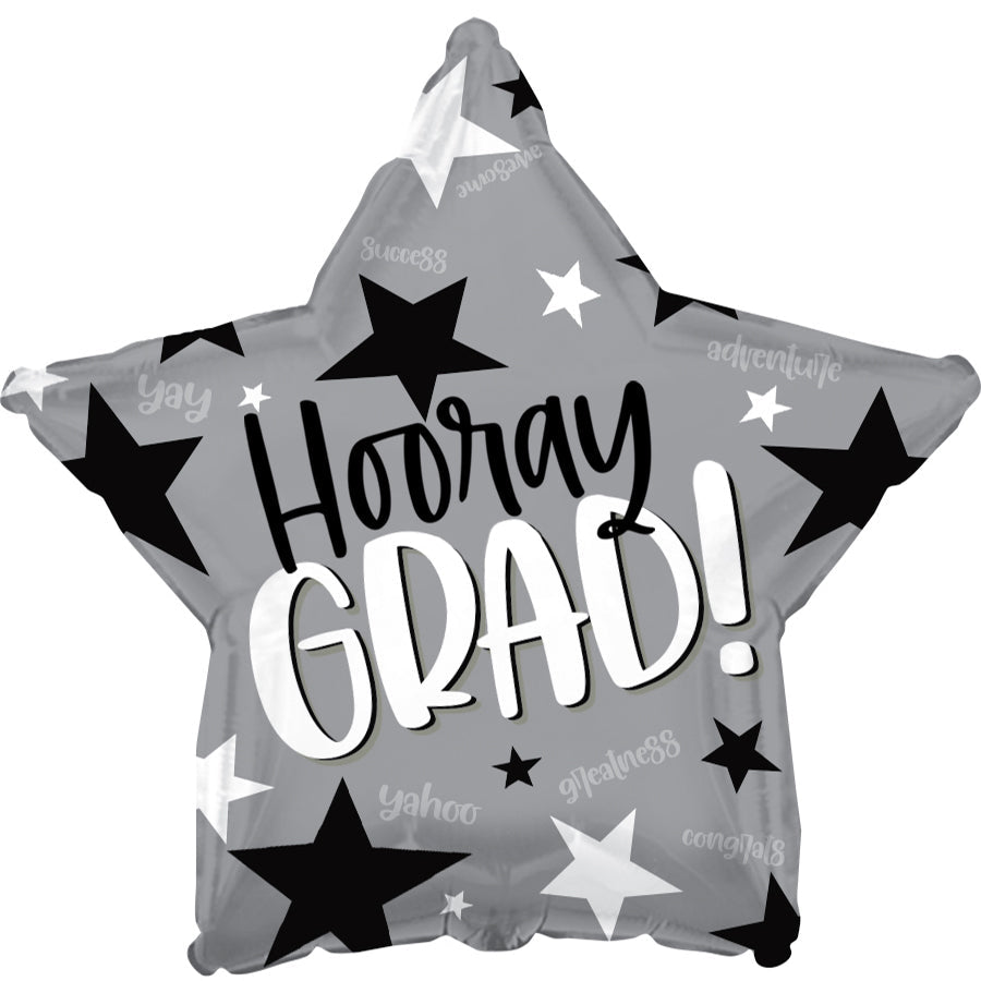 17" Hooray Grad! Star Foil Balloons
