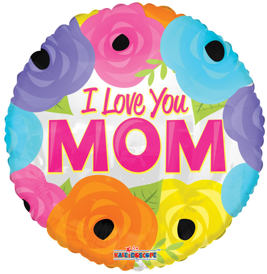 9" Airfill Only I Love You Mom Bright Flowers Balloon