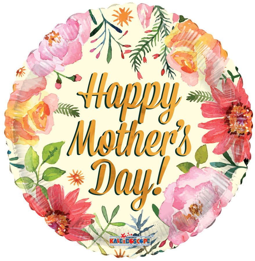18" Happy Mother's Day Watercolor Flowers Foil Balloon