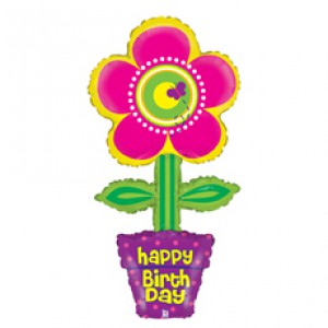 44" Happy Birthday Flower Pot Balloon