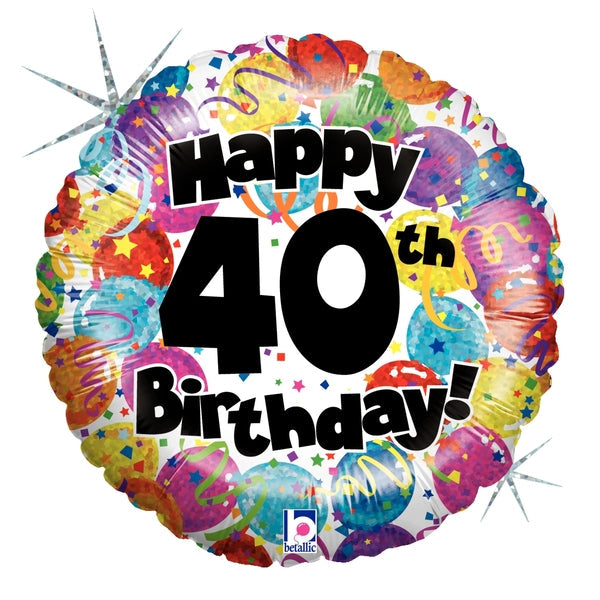 18" Holographic Balloon 40th Party Birthday