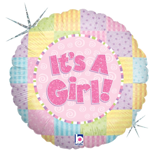 18" Holographic Balloon Packaged Patchwork Baby Girl