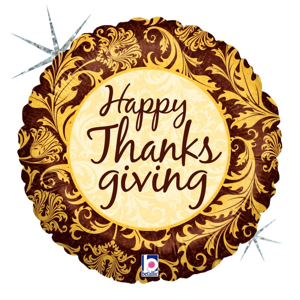 18" Holographic Balloon Thanksgiving Damask