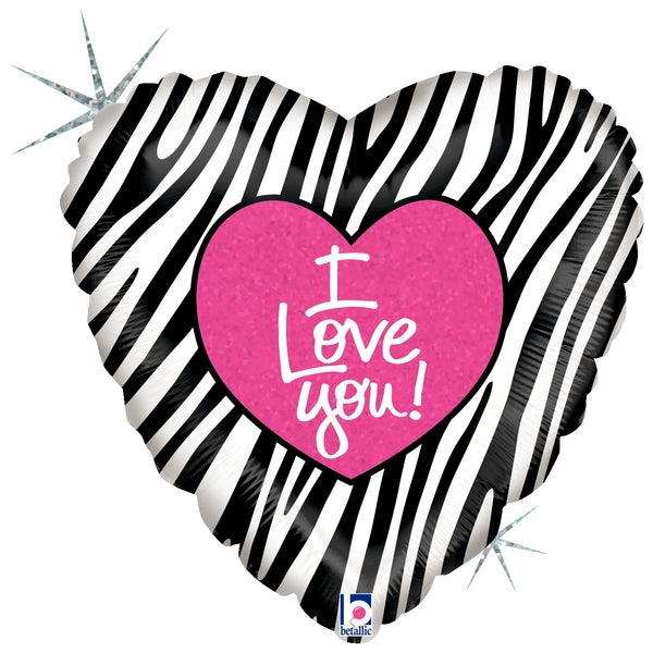 18" Holographic Balloon I Love Zebra