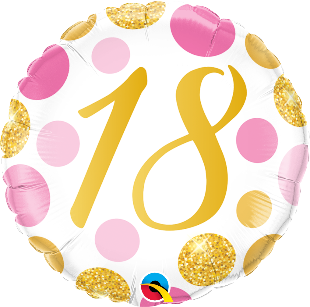 18" Number 18 Pink & Gold Dots Foil Balloon