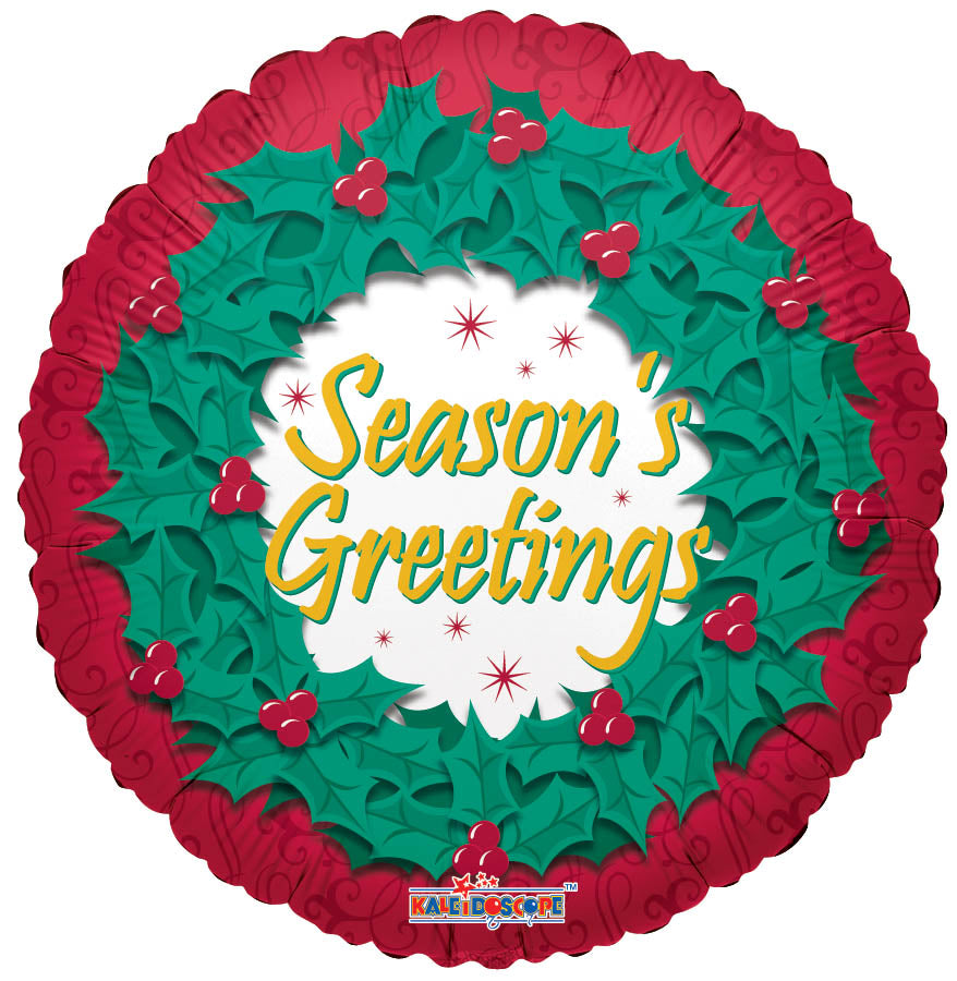 9" Airfill Only Seasons Greetings Wreath Balloon