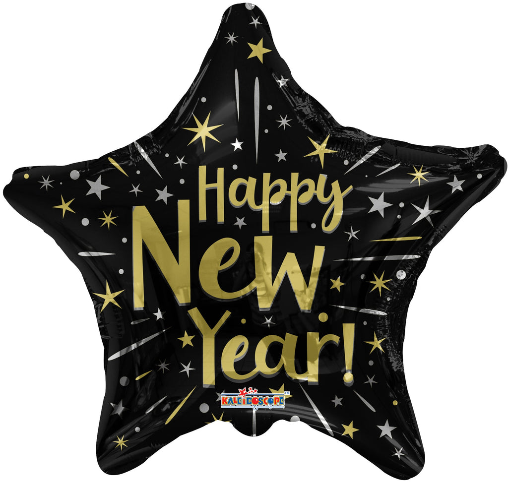 18" New Year Black Star Foil Balloon