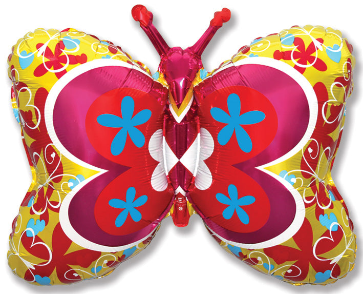 35" Yellow Deco Butterfly Foil Balloon