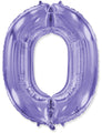 A balloon that inflates to 32".  Lilac Number "0" Foil Balloon Flexmetal