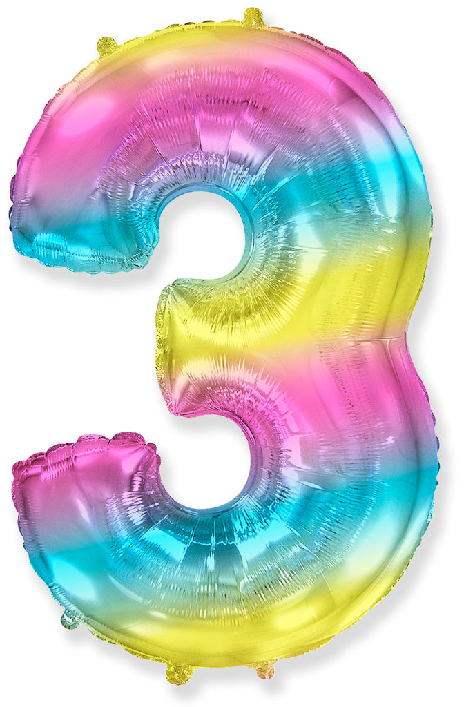 26" Inflated Foil Balloon Made By Flexmetal Medium Size Balloon Number Shaped like "3" Gradient