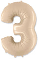 A balloon that inflates to 32".  Satin Cream Number "3" Foil Balloon Flexmetal