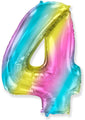 A balloon that inflates to 32".  Flexmetal Balloon Number Shaped like "4" Gradient