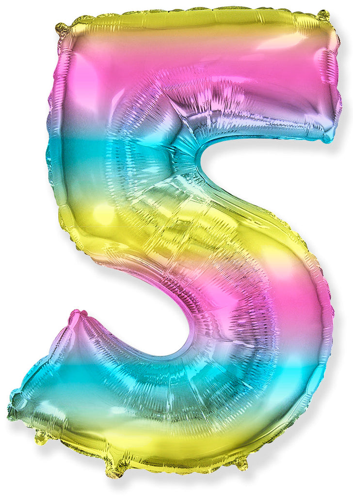 26" Inflated Foil Balloon Made By Flexmetal Medium Size Balloon Number Shaped like "5" Gradient
