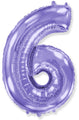 A balloon that inflates to 32".  Lilac Number "6" Foil Balloon Flexmetal