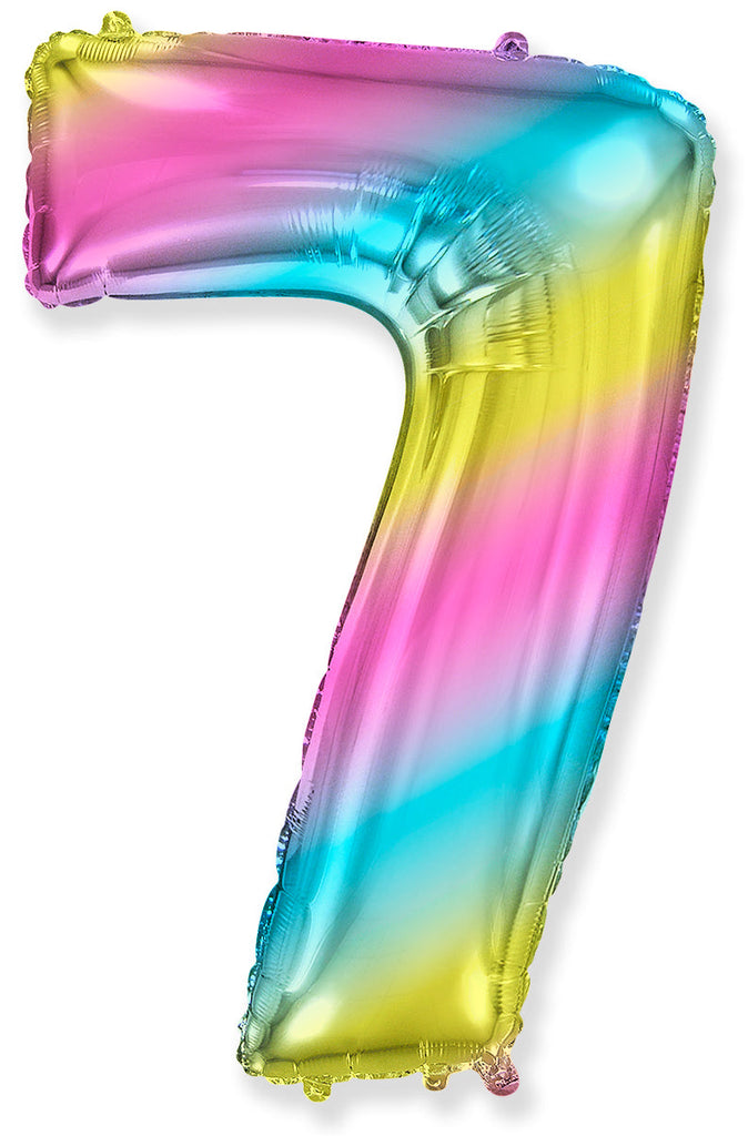 A balloon that inflates to 32".  Flexmetal Balloon Number Shaped like "7" Gradient