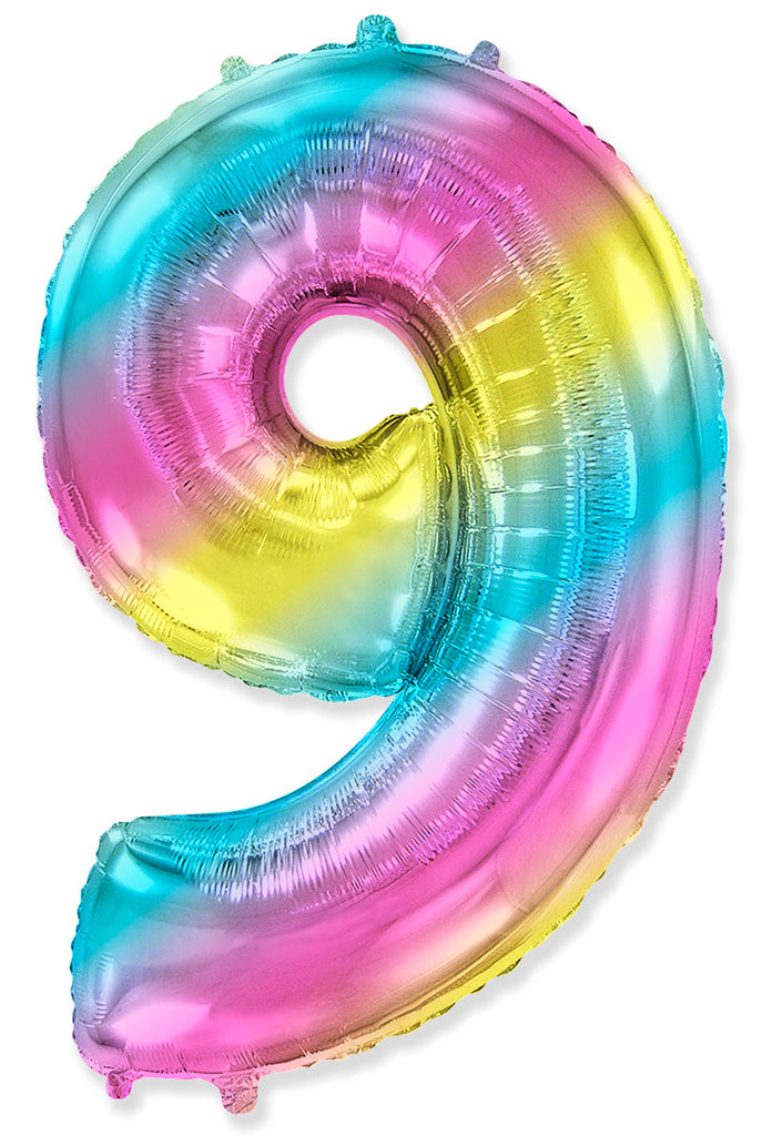 26" Inflated Foil Balloon Made By Flexmetal Medium Size Balloon Number Shaped like "9" Gradient