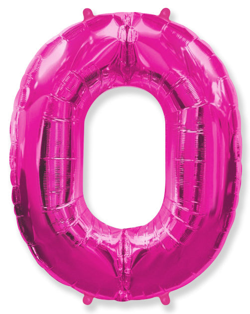 26" Inflated Foil Balloon Made By Flexmetal Medium Size Balloon Number Shaped like "0" Fuchsia