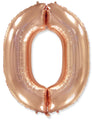 A balloon that inflates to 32".  Flexmetal Balloon Number Shaped like "0" Rose Gold