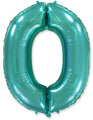 A balloon that inflates to 32".  Flexmetal Balloon Number Shaped like "0" Turquoise