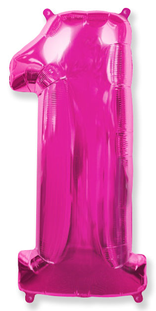 26" Inflated Foil Balloon Made By Flexmetal Medium Size Balloon Number Shaped like "1" Fuchsia