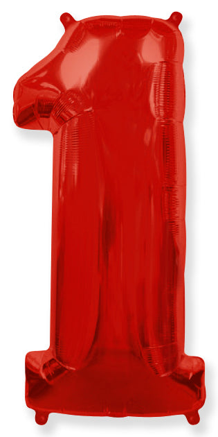 A balloon that inflates to 32".  Flexmetal Balloon Number Shaped like "1" Red