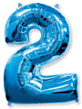 A balloon that inflates to 32".  Shape Number "2" Blue Balloon Flexmetal