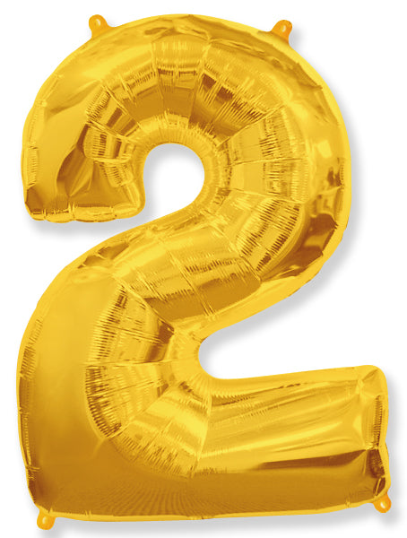 26" Inflated Foil Balloon Made By Flexmetal Medium Size Balloon Number Shaped like "2" Gold