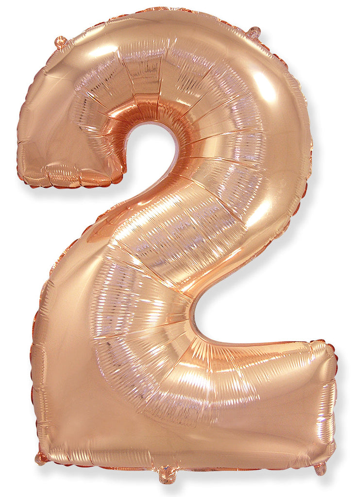 26" Inflated Foil Balloon Made By Flexmetal Medium Size Balloon Number Shaped like "2" Rose Gold