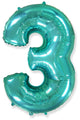 26" Inflated Foil Balloon Made By Flexmetal Medium Size Balloon Number Shaped like "3" Turquoise