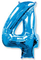 A balloon that inflates to 32".  Shape Number "4" Blue Balloon Flexmetal
