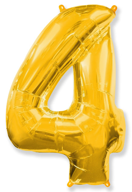26" Inflated Foil Balloon Made By Flexmetal Medium Size Balloon Number Shaped like "4" Gold