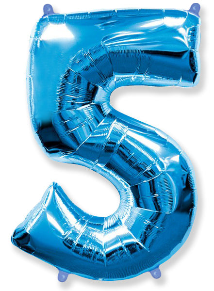 26" Inflated Foil Balloon Made By Flexmetal Medium Size Balloon Number Shaped like "5" Blue