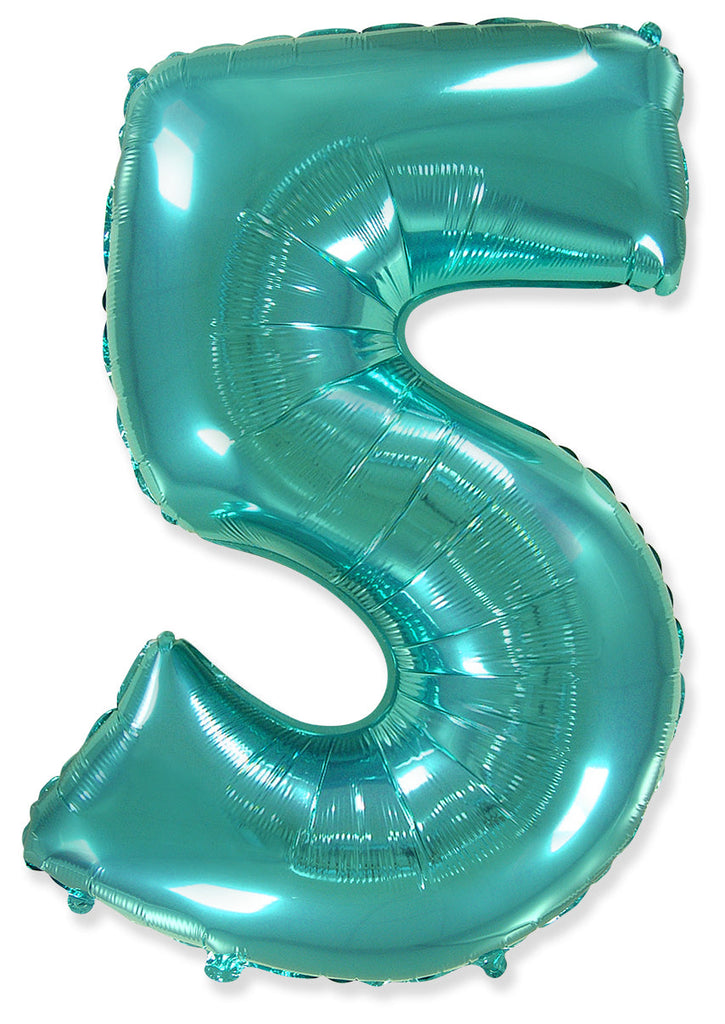 26" Inflated Foil Balloon Made By Flexmetal Medium Size Balloon Number Shaped like "5" Turquoise