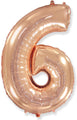 26" Inflated Foil Balloon Made By Flexmetal Medium Size Balloon Number Shaped like "6" Rose Gold