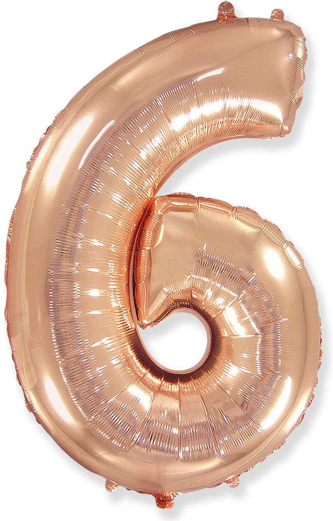 26" Inflated Foil Balloon Made By Flexmetal Medium Size Balloon Number Shaped like "6" Rose Gold