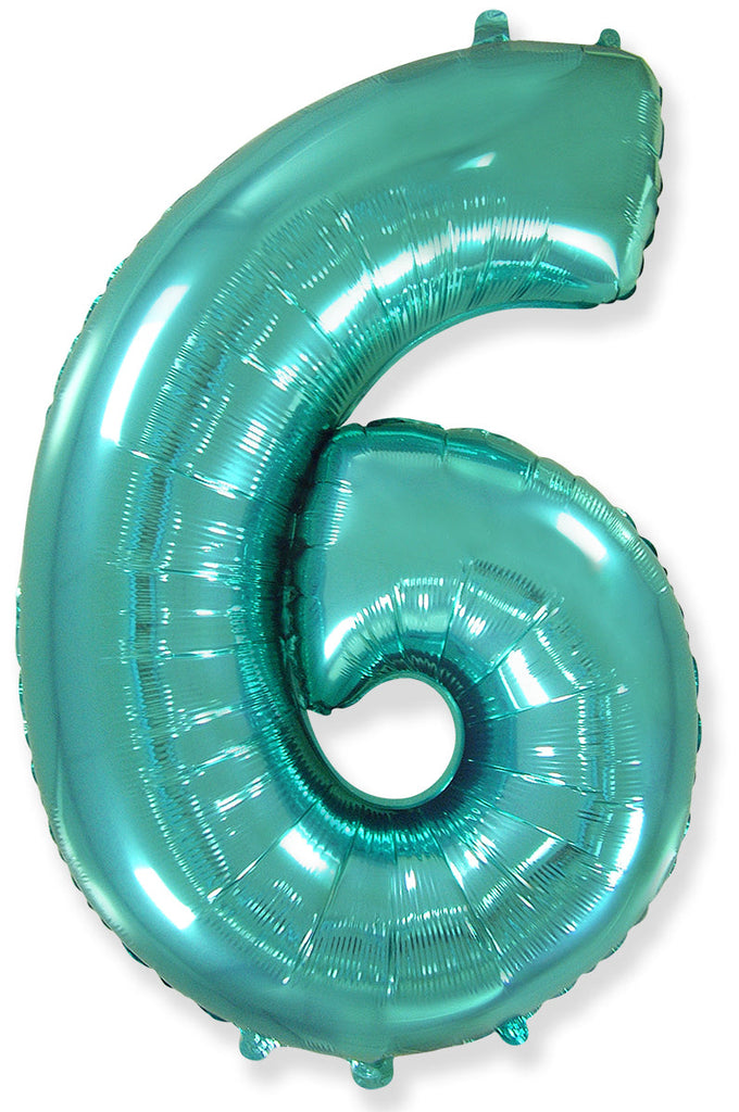 26" Inflated Foil Balloon Made By Flexmetal Medium Size Balloon Number Shaped like "6" Turquoise