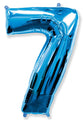 A balloon that inflates to 32".  Shape Number "7" Blue Balloon Flexmetal