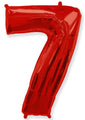 A balloon that inflates to 32".  Flexmetal Balloon Number Shaped like "7" Red
