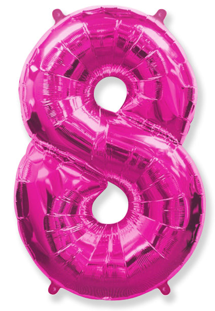 26" Inflated Foil Balloon Made By Flexmetal Medium Size Balloon Number Shaped like "8" Fuchsia