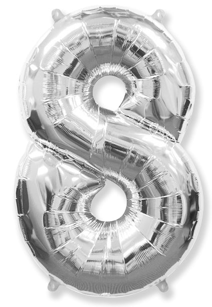 26" Inflated Foil Balloon Made By Flexmetal Medium Size Balloon Number Shaped like "8" Silver