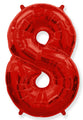 A balloon that inflates to 32".  Flexmetal Balloon Number Shaped like "8" Red