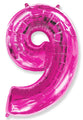 26" Inflated Foil Balloon Made By Flexmetal Medium Size Balloon Number Shaped like "9" Fuchsia
