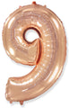 26" Inflated Foil Balloon Made By Flexmetal Medium Size Balloon Number Shaped like "9" Rose Gold