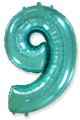 26" Inflated Foil Balloon Made By Flexmetal Medium Size Balloon Number Shaped like "9" Turquoise