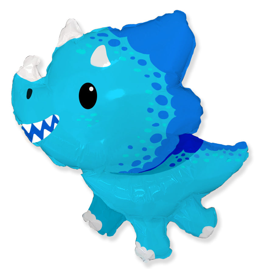 34" Blue Baby Triceratops Foil Balloon