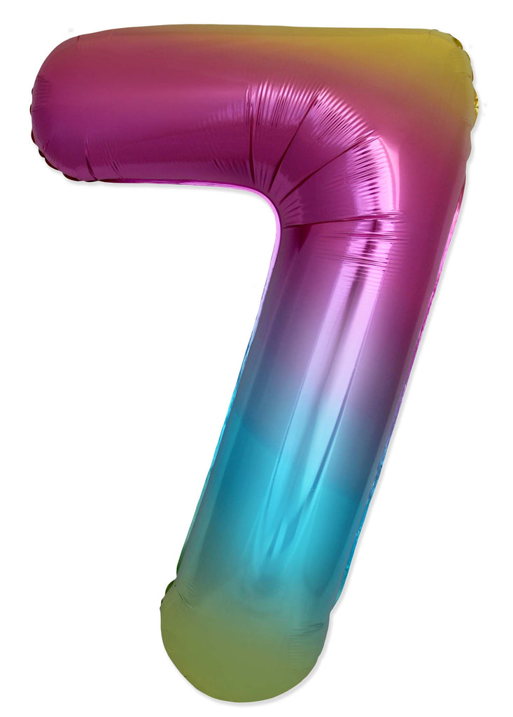 Inflated Balloons to 32". Number "7" Slimmer Design compared to other. Brands and Sizes. Color Gradient. Brand Flexmetal