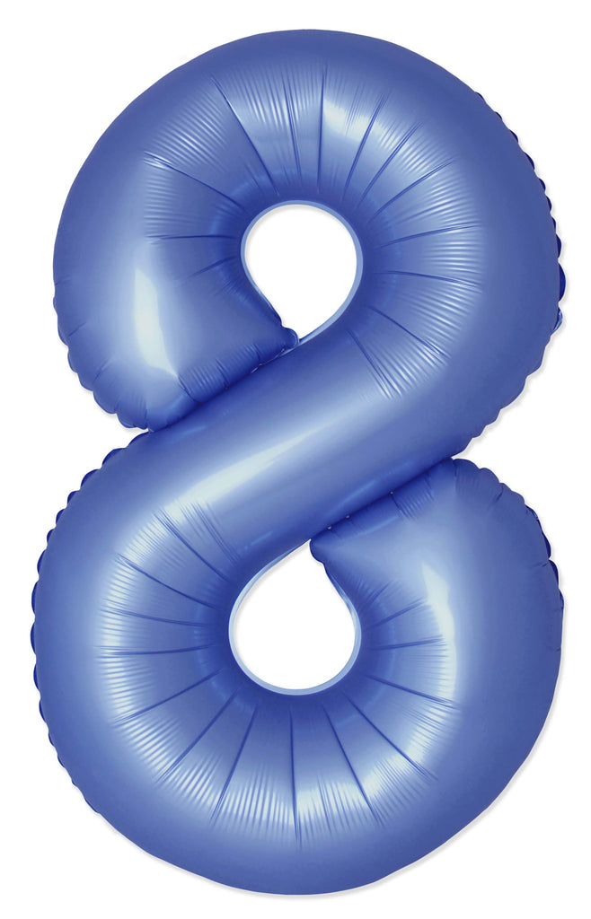 Inflated Balloons to 32". Number "8" Slimmer Design compared to other. Brands and Sizes. Color Satin Blue Reflex. Brand Flexmetal
