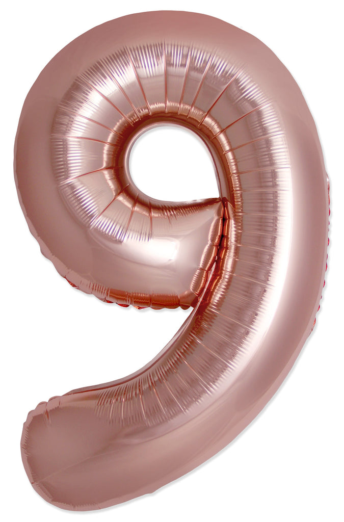 Inflated Balloons to 32". Number "9" Slimmer Design compared to other. Brands and Sizes. Color Rose Gold. Brand Flexmetal